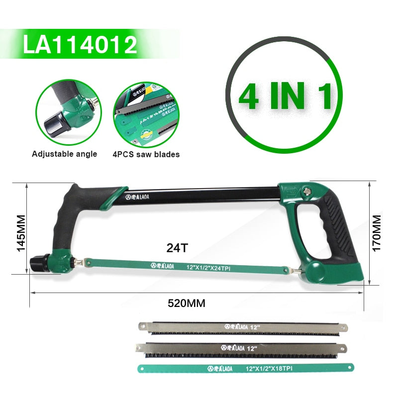 LAOA Hacksaw 12 Inch Heavy Duty Wonder Saw Rubber Wrapped Aluminum Alloy Steel Saw Frame for Gardening Cutting Hand Tool Saw