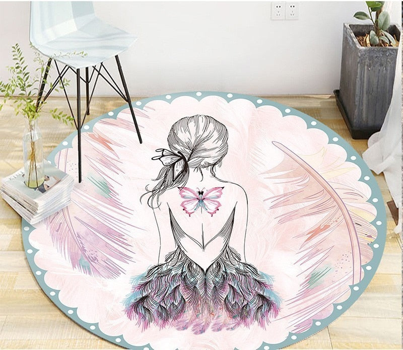 5 Sizes Kids Romm Decorative Round Carpet Fashion Cartoon Rabbit Round Area Rugs Parlor Girls Pink Bedroom Floor Mat Anti-slip