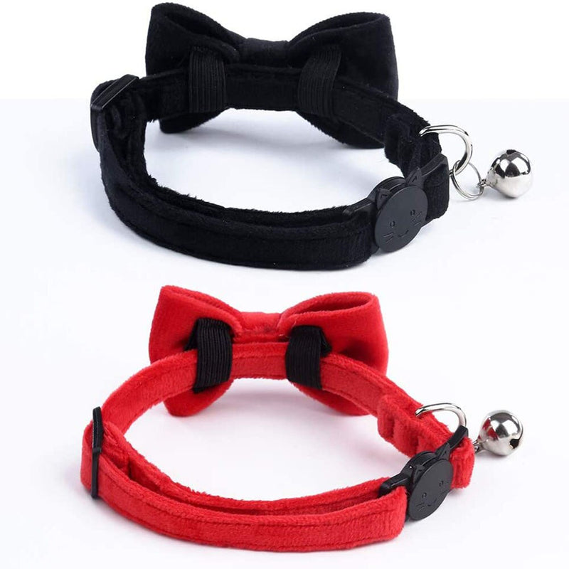 Breakaway Cat Collar with Bell and Bowtie Adjustable Safety Comfortable Velvet Soft Bow Kitten Collars for Cats Kitty Dog Puppy
