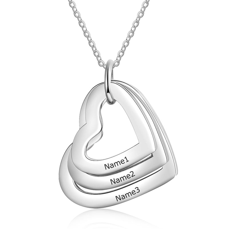 JewelOra Personalized Family Necklace with 2-4 Names Stainless Steel Heart Engraved Necklace for Mother Pendants Jewelry