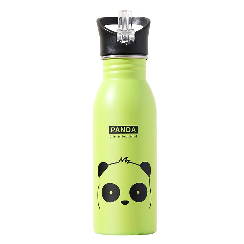 Cute Children Water Bottle Portable Outdoor Stainless Steel Water Bottles Cute Animal Pattern Cup Cold Drink Bottle with Straw