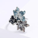 2021 Newest Creative Handmade Epoxy Enamel Blue Flower Ring For Ladies Party Birthday Wedding Jewelry Gift