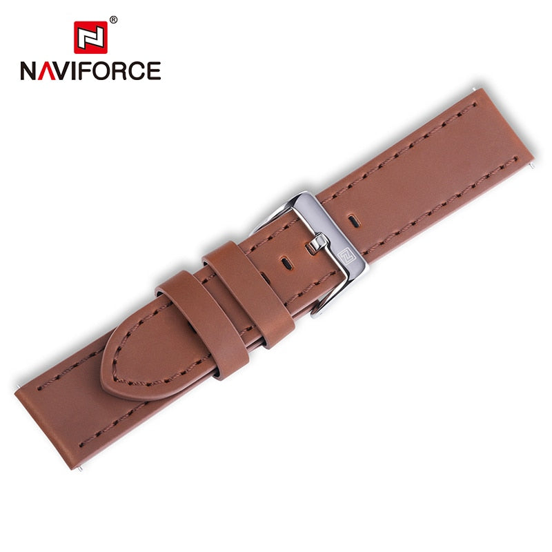 NAVIFORCE High Quality Genuine Leather Watchbands Dark Brown Black Blue Men Women 23mm Watch Strap Belt Stainless Steel Buckle