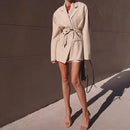 AEL Women Solid loose Blazer Autumn Winter Belted streetwear Lady Outerwear Female Casual Women Double-Breasted Button Blazer