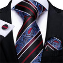 Gift Men Tie Teal Blue White Striped Silk wedding Tie For Men DiBanGu Designer Hanky Cufflink Quality Men Tie Set Business 7339