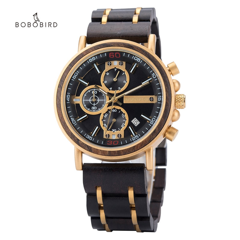 relogio masculino Watch Men BOBO BIRD Wood Military Stainless Steel Customize Name Chronograph Wristwatch Anniversary Gift