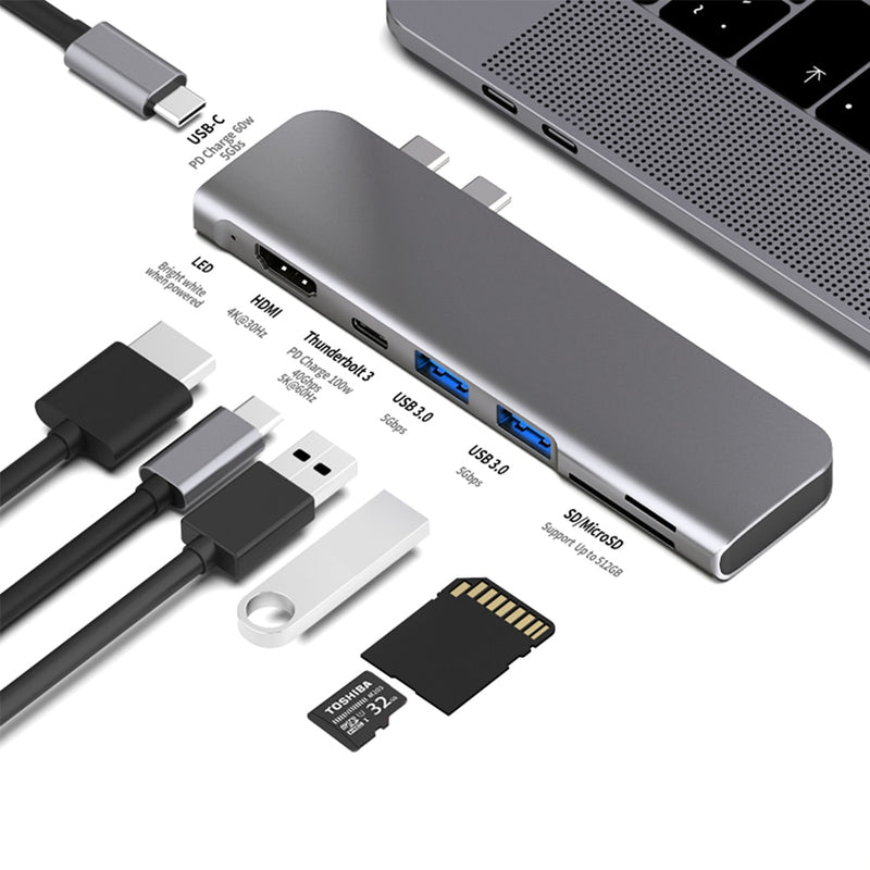 USB 3.1 Type-C Hub To HDMI Adapter 4K Thunderbolt 3 USB C Hub with Hub 3.0 TF SD Reader Slot PD for MacBook Pro/Air 2018 - 2020