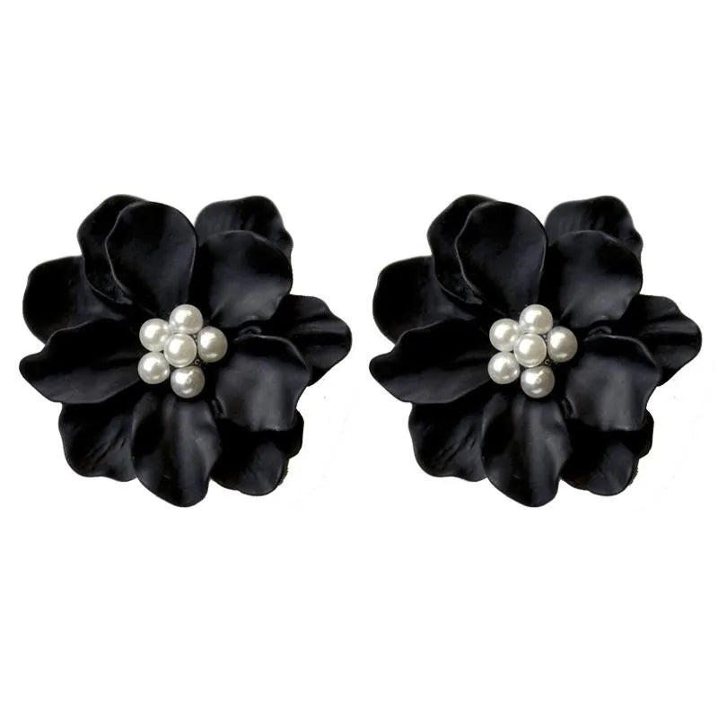 Fashion Korean Big Resin Flower Stud Earrings for Women Vintage Acrylic Pearl Love Pending Earring 2024 Fashion Jewelry Brincos