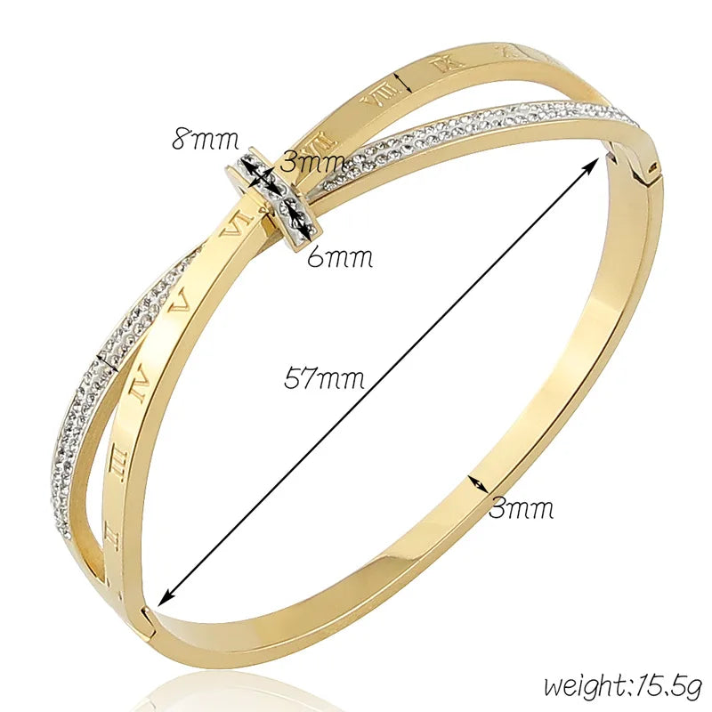 New Stainless Steel  Jewelry Crystal Bracelets Cross Roman Numerals  Bangle For Women's Who Love Gifts Wholesale