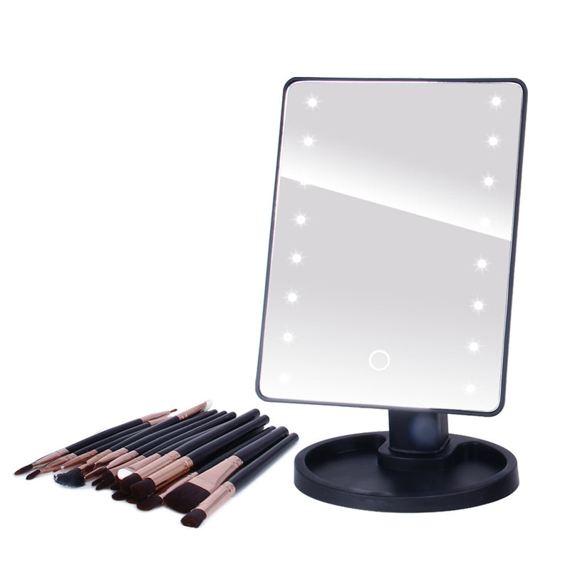 LED Makeup Mirror Illuminated Cosmetic Table Mirror With Light for Make Up Adjustable Light 16/22 Touch Screen Eyelash Brush