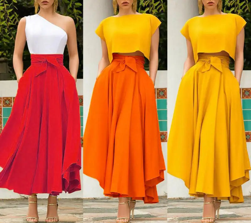 New Fashion Women's Pleated Maxi Skirts Lady Elegant Evening Party High Waist  A-Line Skirt Plus Size faldas