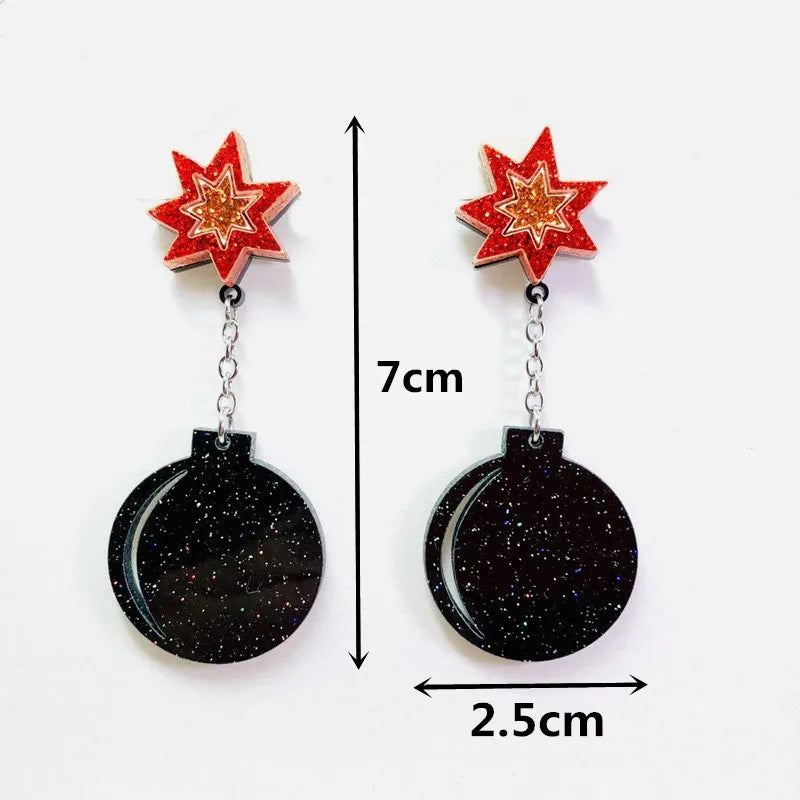 Lovely Bomb Acrylic Drop Earrings For Women Girl Funny Geometric Star With Chain Long Dangle Earrings Summer Party Jewelry Gifts