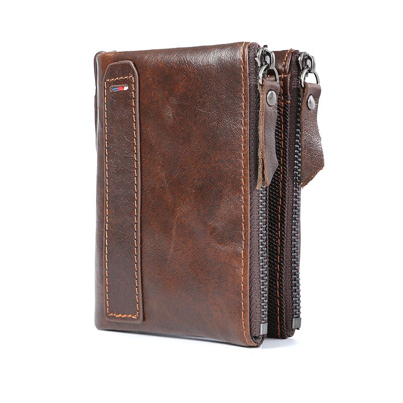 100% Genuine Leather Men Wallet Small Zipper Pocket Men Wallets Portomonee Male Short Coin Purse Brand Perse Carteira For Rfid