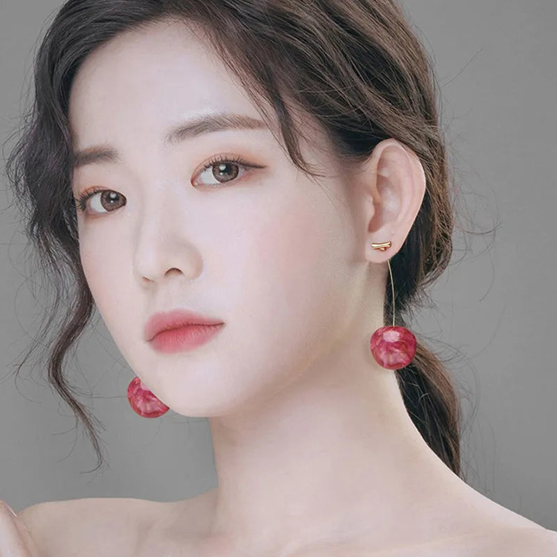2023 New Arrival Dominated Acrylic fashion Geometric fine Women Drop Earrings contracted sweet cherry modelling long earrings