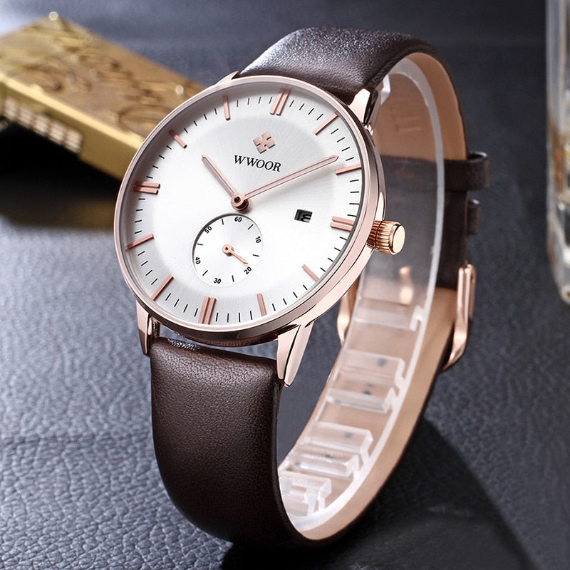 2022 Famous Brand WWOOR Watch Men Luxury Casual Quartz Watches For Men Sports Business Leather Wrist Watch Men Relogio Masculino