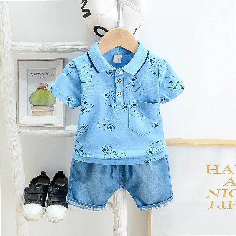 Summer Children's Boy Clothing Sets Kids Baby Boys Short-sleeved Turn-down Collar T-shirt And Pants 2 Piece Clothing Sets
