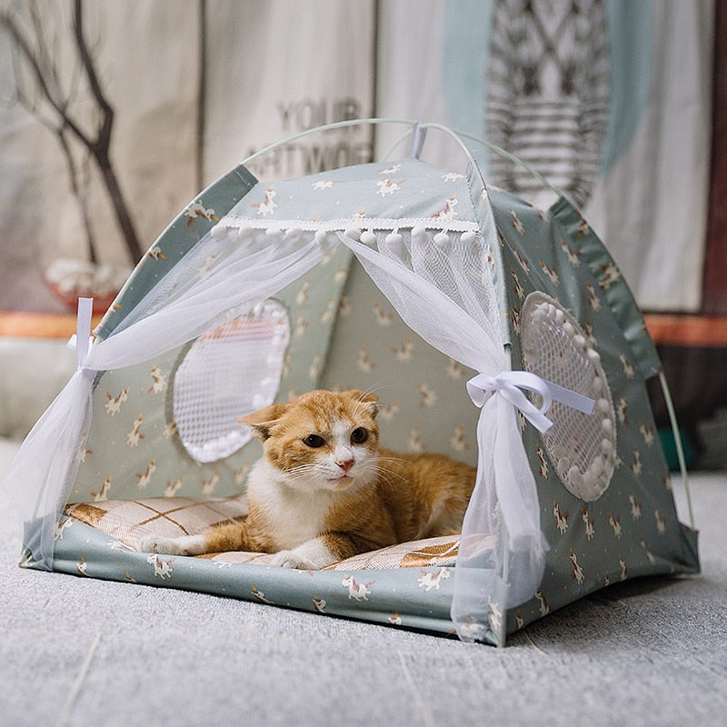 SHUANGMAO Sweet Princess Cat Bed Foldable Cats Tent Dog House Kitten Basket Beds Cute Houses Home Cushion Pet Kennel Products