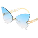 Unique Oversized Rimless Butterfly Sunglasses Orange Gradient women's glasses Big Cat Eye Fashion Shades Letter Temples UV400