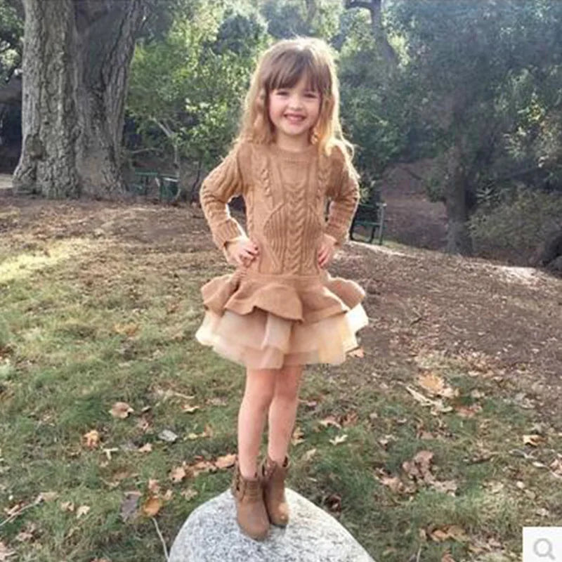 Kids Girls Tutu Dress 2022 Autumn Winter Girls Knitted Chiffon Dresses Christmas Birthday Party Children Girls Clothes