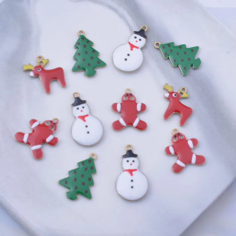 20pcs Copper Both Side Enamelled Christmas Tree Snowman Elk  Gingerbread Man Charms DIY Earring  Bracelet Accessories