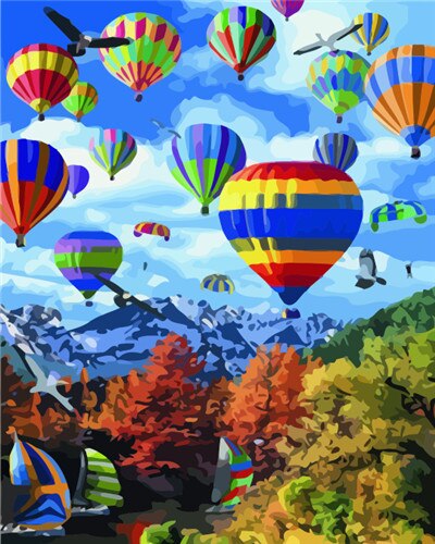 RUOPOTY Painting By Number Framed Three Hot Air Balloon Scenery Picture By Number Handmade Unique Diy Gift 40x50cm Wall Art