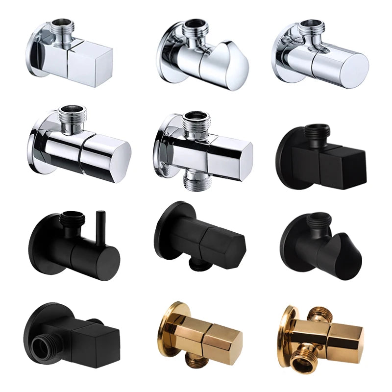 Brass Angle Valve Chrome Black Rose Gold Inlet Valve Bathroom Single & Double Outlet Valve G1/2 Water Stop Valve Toilet Kitchen