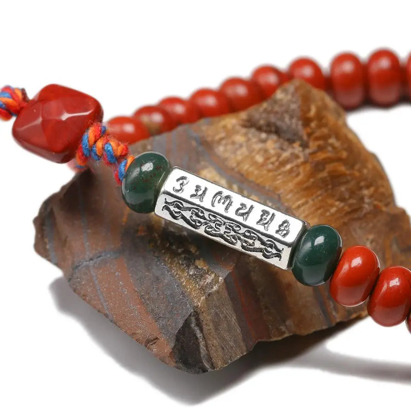 Natural Red Jasperr 6*4mm Beads Simple Bracelet Women Men Six ture words Charm Tibetan Buddhist Handmade Lucky Knots Bangle