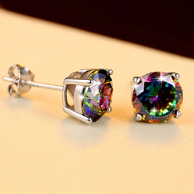 HuiSept Earrings 925 Silver Jewelry Square Round Colorful Topaz Gemstone Stud Earrings Fashion Ornament for Man Women Wedding