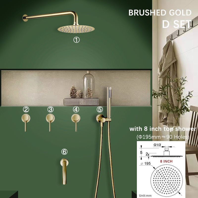 Bathroom Shower Set Brushed Rose Gold Simplicity Solid Brass Shower Faucet Shower Bath Mixer Tap Black And Chrome Color AH3023