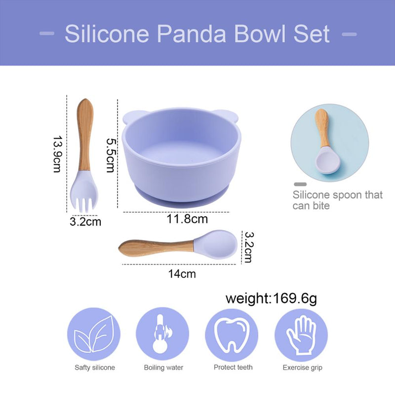 4Pcs/Set Silicone Baby Feeding Bowl Set Baby Learning Suction Bowl Cup Dinnerware Panda BPA Free Silicone Fork Spoon Dishes