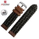 20mm 22mm 24mm Braided Genuine Leather Strap Quick Release Men Women Replacement Bracelet Belt Wrist Band for Smart Watch Brown