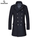 Navy blue wool coat business casual brand clothing 2019 winter luxury high quality thick warm double row button men's slim coat