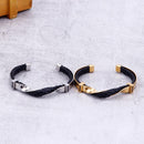 Kalen Men's Stainless Steel Leather Zircon Fashion Bracelet Twisted Surface Shape Accessories