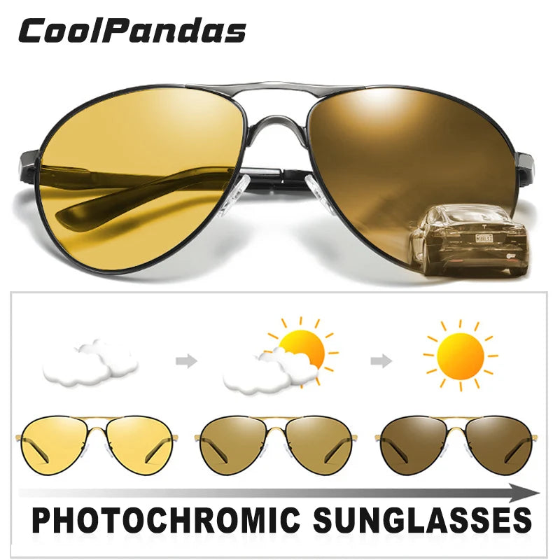 CoolPandas Top Quality Aviation Men Sunglasses Polarized Driving Photochromic Day Night Vision Goggle Pilot Glasses Women UV400