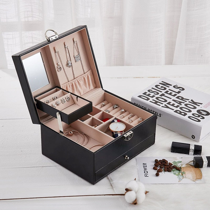 Fashion Design Leather Jewelry Box Watch Case Jewel Package Storage Large Space  Ring Necklace Bracelet Holder Hot Selling