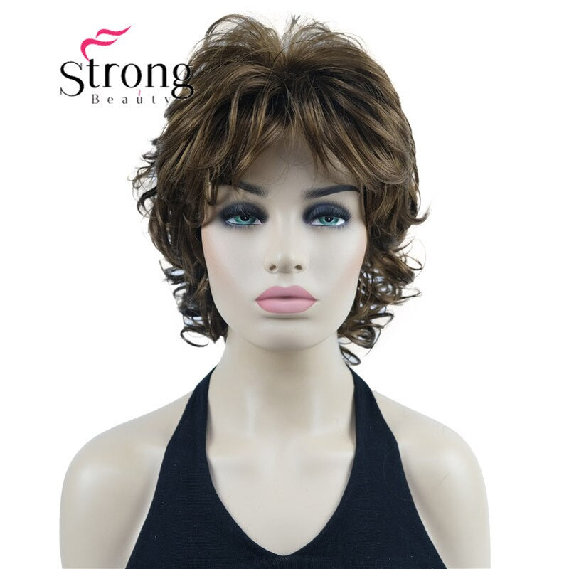 StrongBeauty Short Wig Soft Tousled Curls Blonde Highlights Full Synthetic Wigs COLOUR CHOICES