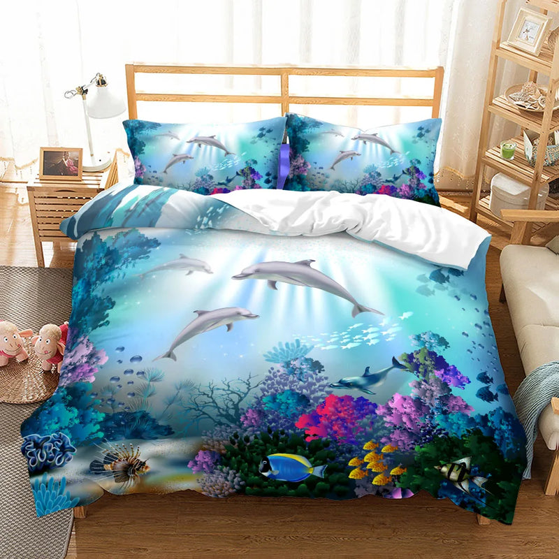 3D Ocean Bedding Set King Queen Double Full Twin Single Size Bed Linen Set