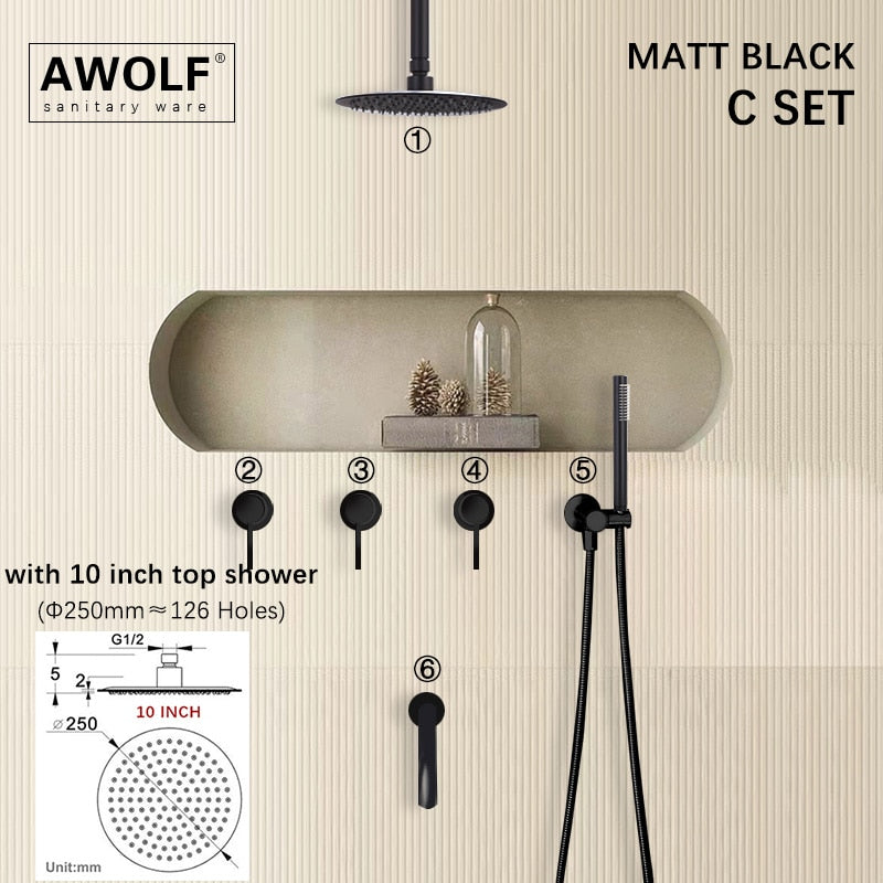 Bathroom Shower Set Brushed Rose Gold Simplicity Solid Brass Shower Faucet Shower Bath Mixer Tap Black And Chrome Color AH3023