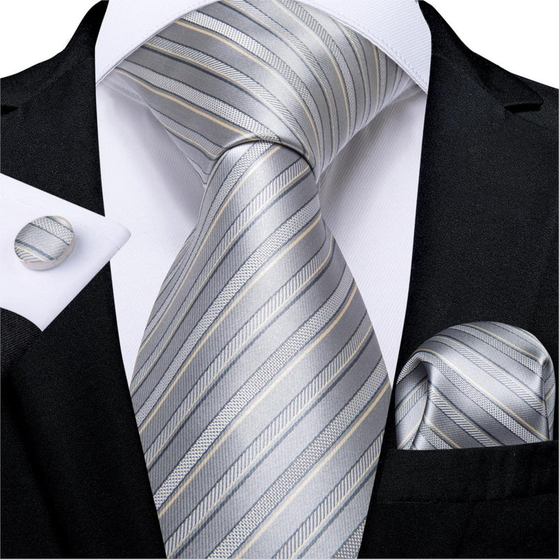 Gift Men Tie Teal Blue White Striped Silk wedding Tie For Men DiBanGu Designer Hanky Cufflink Quality Men Tie Set Business 7339