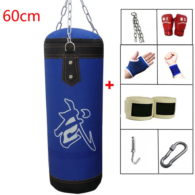 60cm 80cm 100cm 120cm Empty Boxing Punching Bag Hanging Kick Sandbag Boxing Training Fight Karate Sandbag with Glove Wrist Guard