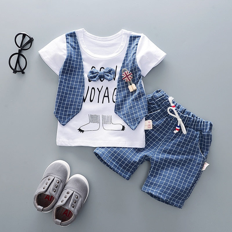 New Summer Newborn Baby Boys Clothes Children Gentleman Tie T-shirt Shorts 2Pcs/Set Toddler Cotton Girls Clothing Kids Tracksuit