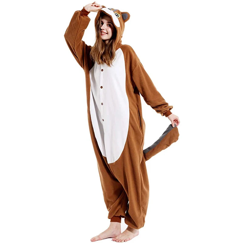 Squirrel Pajamas Animal Kigurumi Sleepwear Chipmunk Onesie For Adults Halloween One-Piece Cosplay Costume Boys Pyjama Birthday
