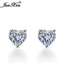 Girls Cute Heart Stud Earrings For Women White Gold Color Brilliant White Zircon Blue Purple Austrian Crystal Wedding Studs Cz