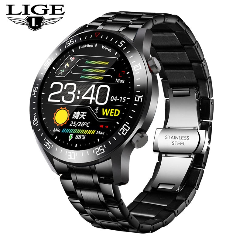 LIGE New Steel Band Digital Watch Men Sport Watches Electronic LED Male Wrist Watch For Men Clock Waterproof Bluetooth Hour+box