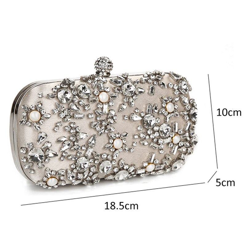 Women's Evening Clutch Bag Party Purse Luxury Wedding Clutches For Bridal Exquisite Crystal Ladies Handbag Apricot Silver Wallet