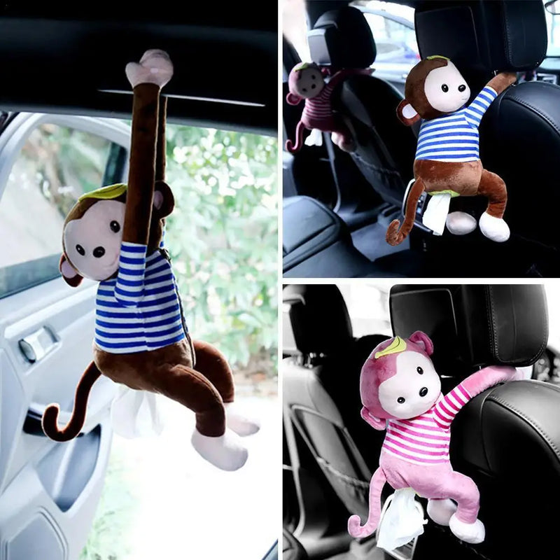 Lovely Monkey Short Plush Tissue Box Holder Paper Napkin Case Cartoon Paper Box Car Interior Car Home Office