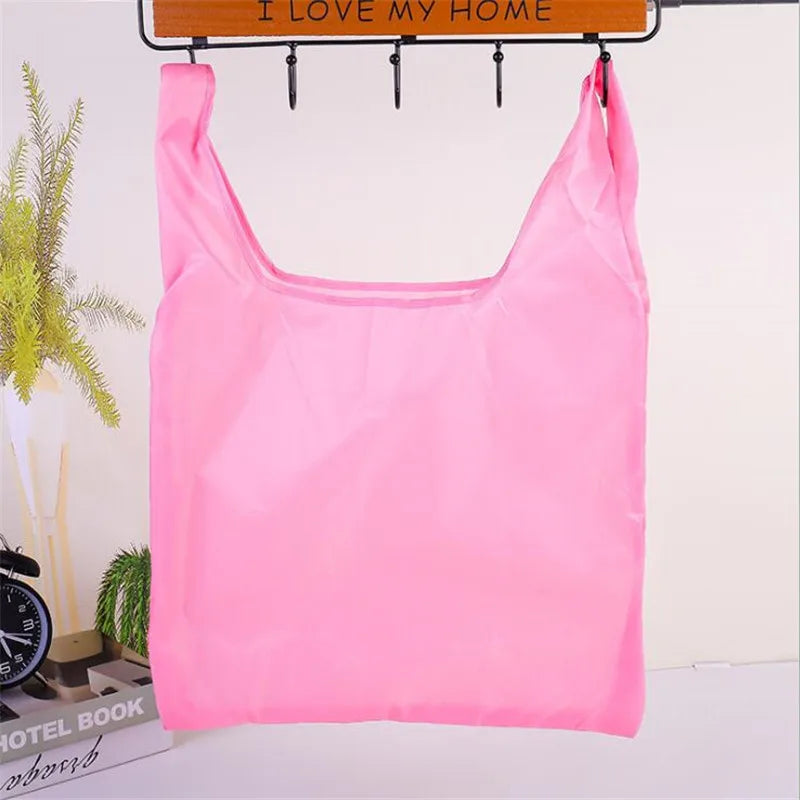 Solid Color Foldable Shopping Bag Eco Reusable Tote Oxford Fabric Casual Large-capacity Shopping Bag Home Storage Bag Supplies
