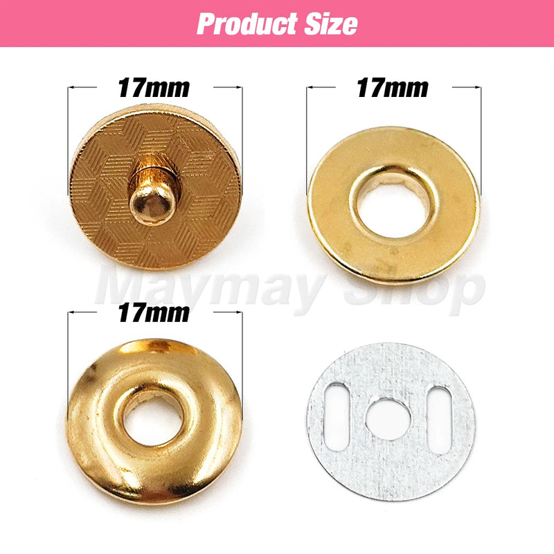 10sets/lot 17mm Magnetic Snap Round Button Purse Leather Fasteners Clasp For Purse Bag Wallet Notebook Craft Parts Accessories