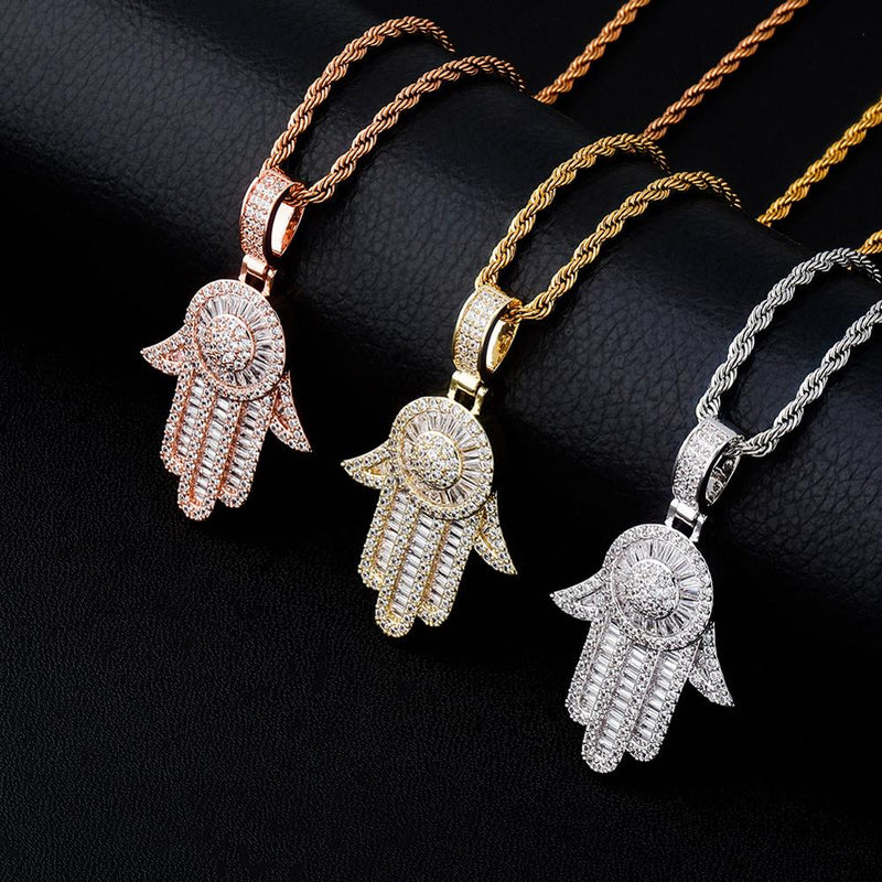 TOPGRILLZ 2020 New Hand Pendant Necklace With Tennis Chain Micro Pave Iced Out Cubic Zirconia Hip Hop Rock Fashion Jewelry Gift