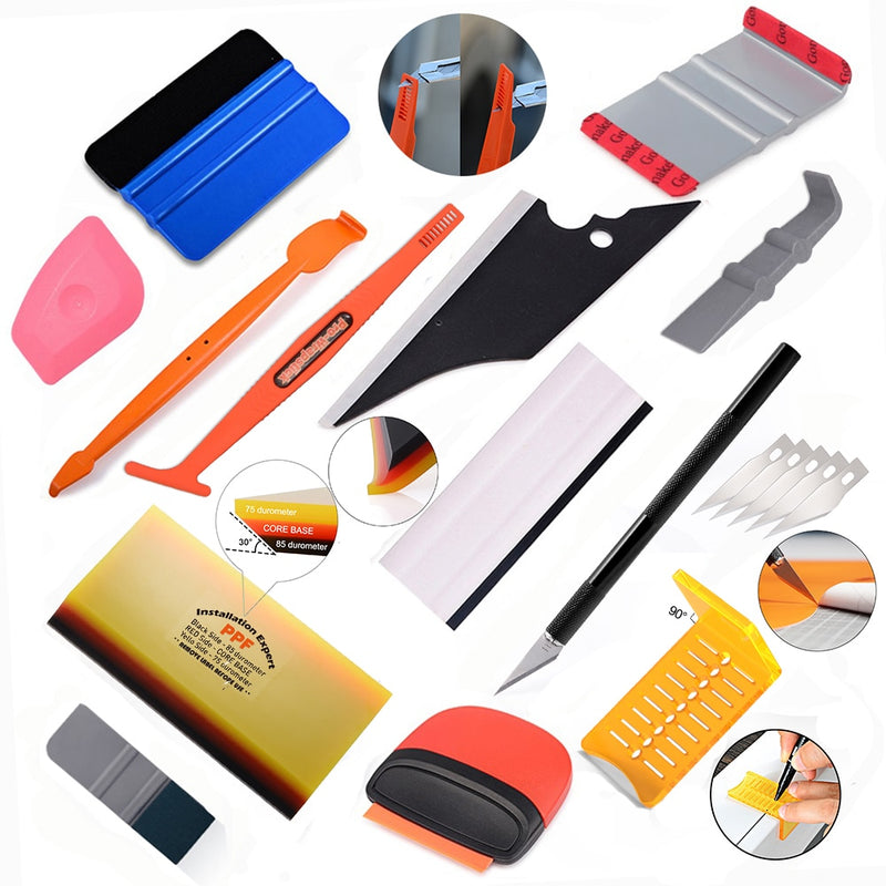 FOSHIO Vinyl Film Car Accessories Wrap Tools Kit Carbon Sticker Installing Rubber Scraper Window Tinting Magnet Squeegee Knife